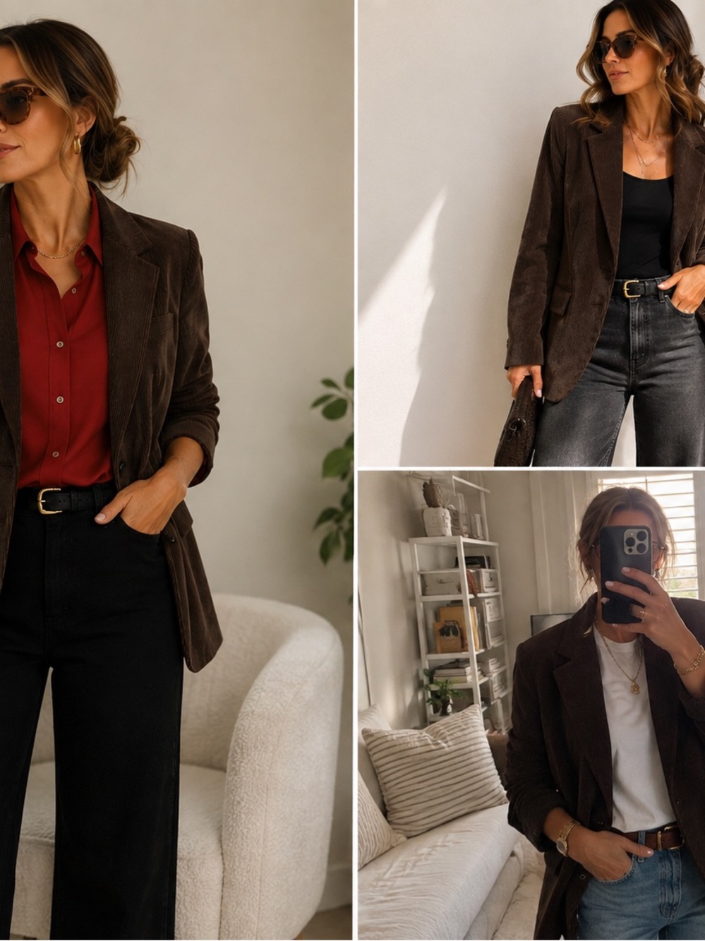 H&M Dark Brown 100% Cotton Corduroy Blazer Jacket Size M - Picture 2 of 6